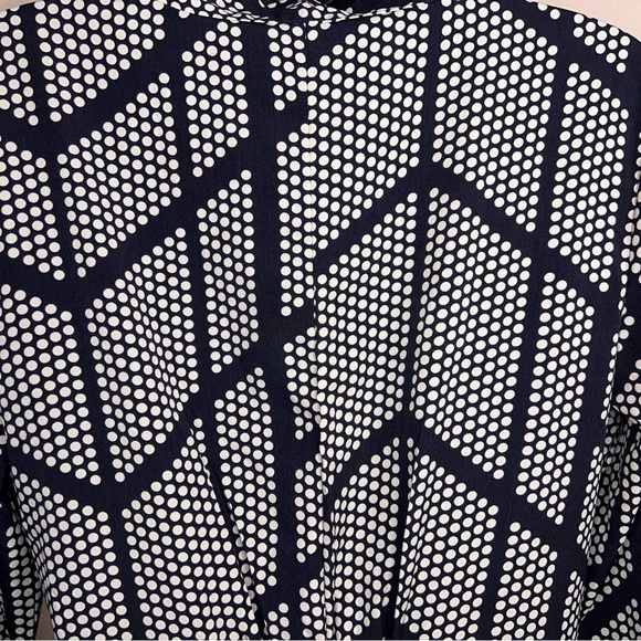 Size 6 Blue White Long Sleeve Dress Dot Print Bow Neckline Accent Zip Closure - Picture 12 of 16